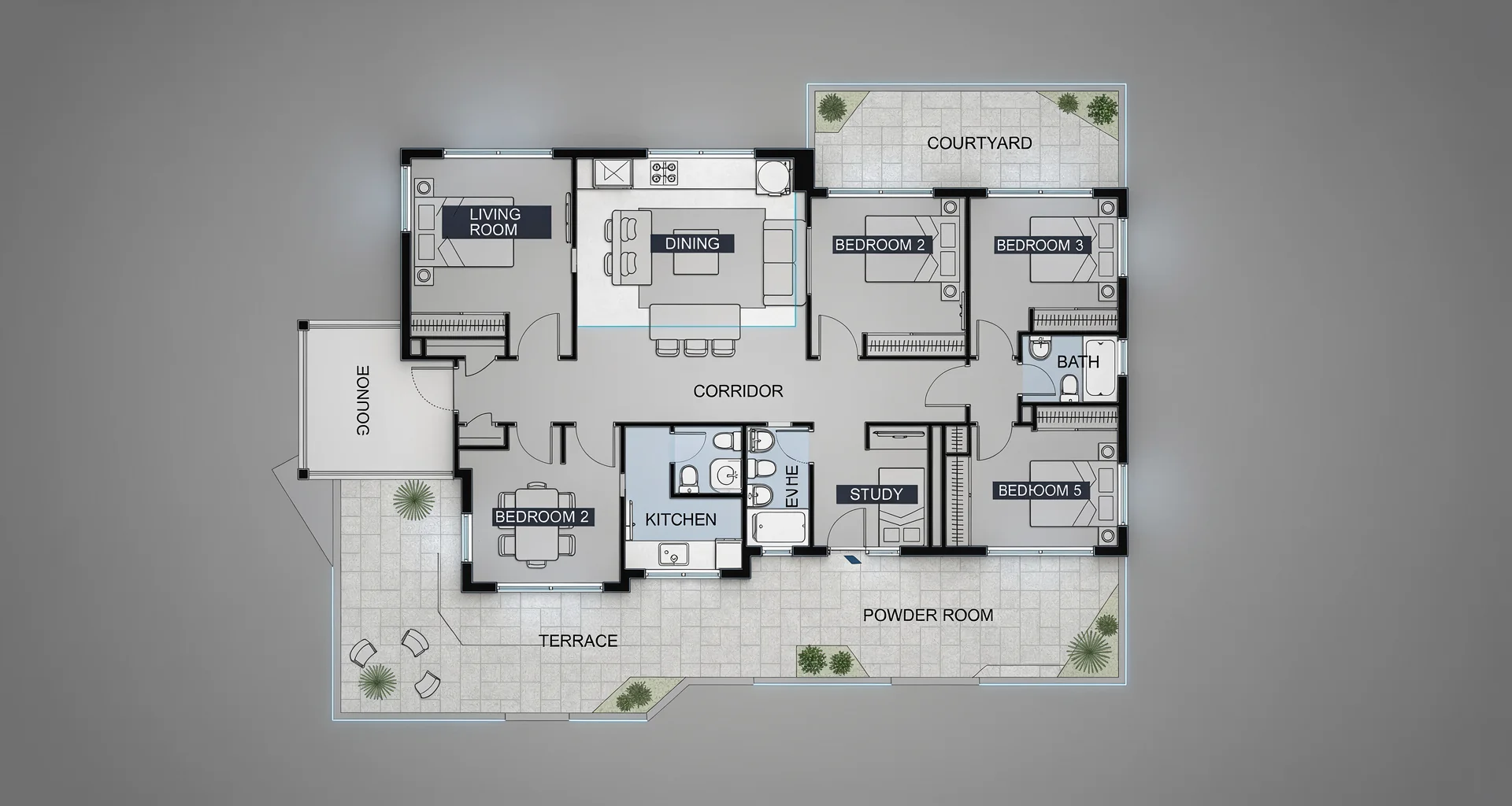 Architectural floor plan schematic rendering