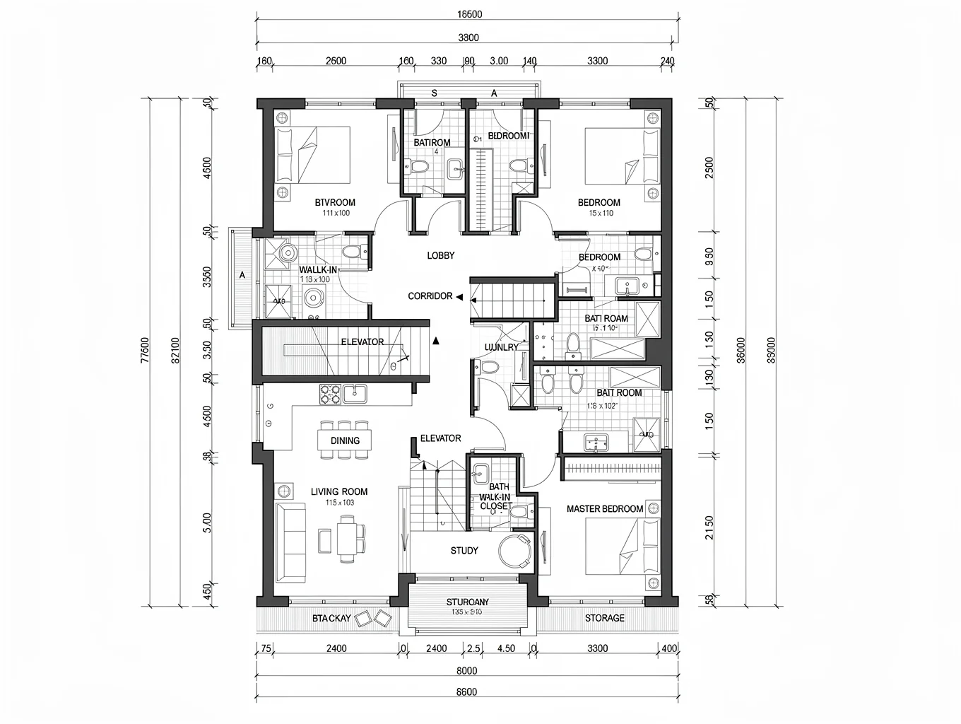 Architectural floor-plan schematic drawing showing spatial layout and dimensions