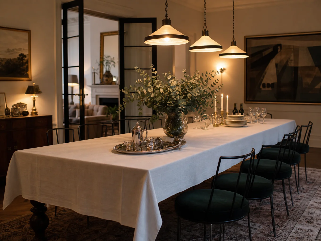 Spacious luxury dining room with ambient architectural lighting