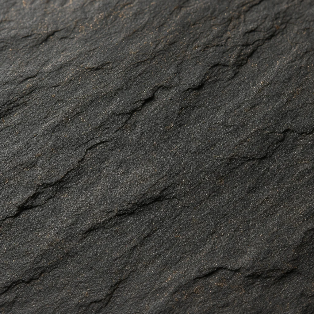 Macro architectural intersection of textured basalt stone and brushed bronze hardware