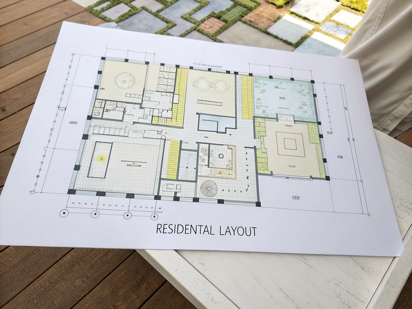 Architectural floor-plan schematic drawing showing spatial layout and terrace dimensions