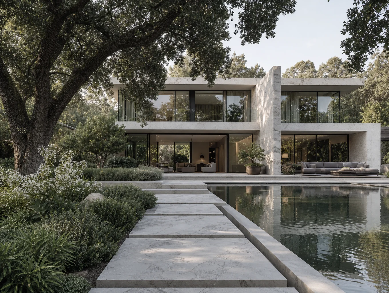 Serene architectural exterior render of Oracle Eden private enclave