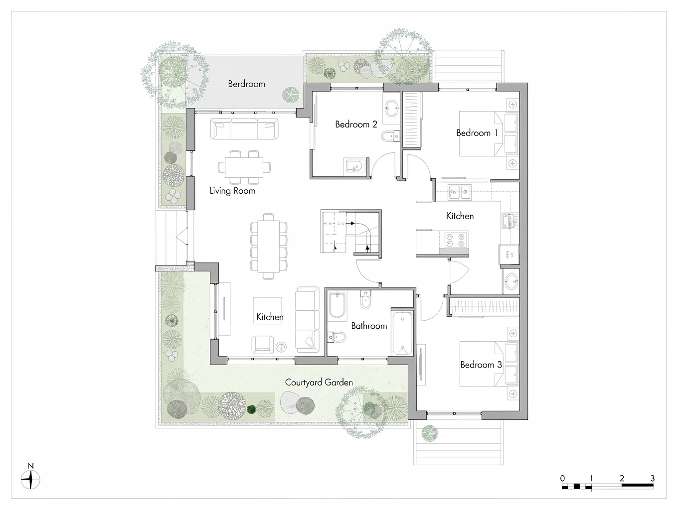Architectural floor plan layout for Garden Level Unit